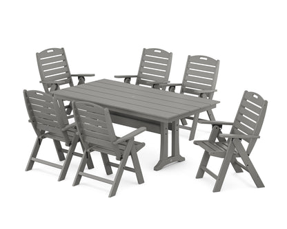 POLYWOOD Nautical Highback 7-Piece Farmhouse Dining Set with Trestle Legs in Slate Grey