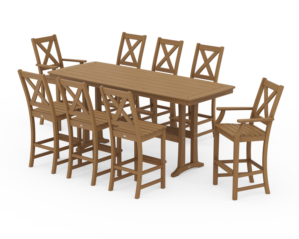 POLYWOOD Braxton 9-Piece Bar Set with Trestle Legs in Natural