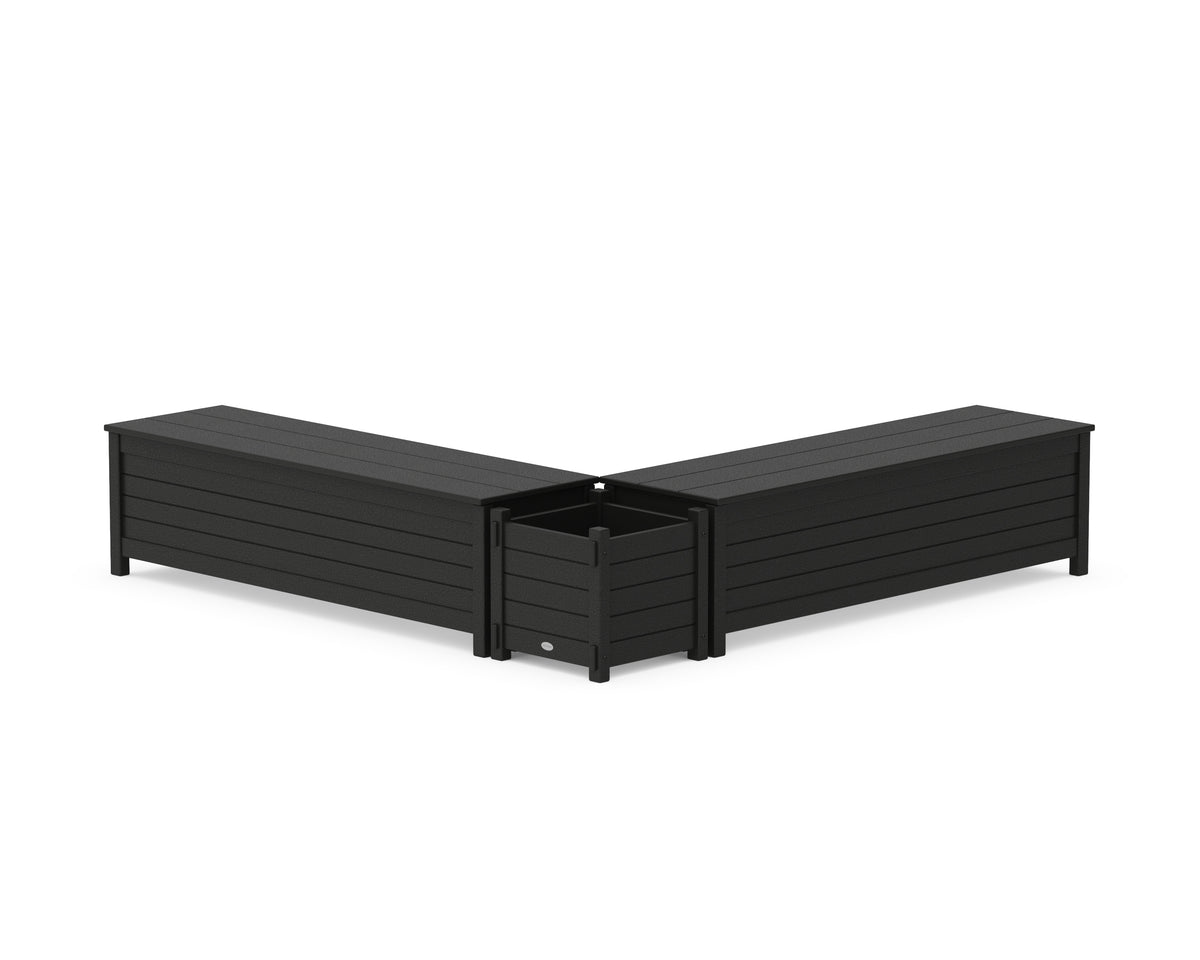 POLYWOOD 60" Nautical L-Shaped Planter Storage Bench Set in Black