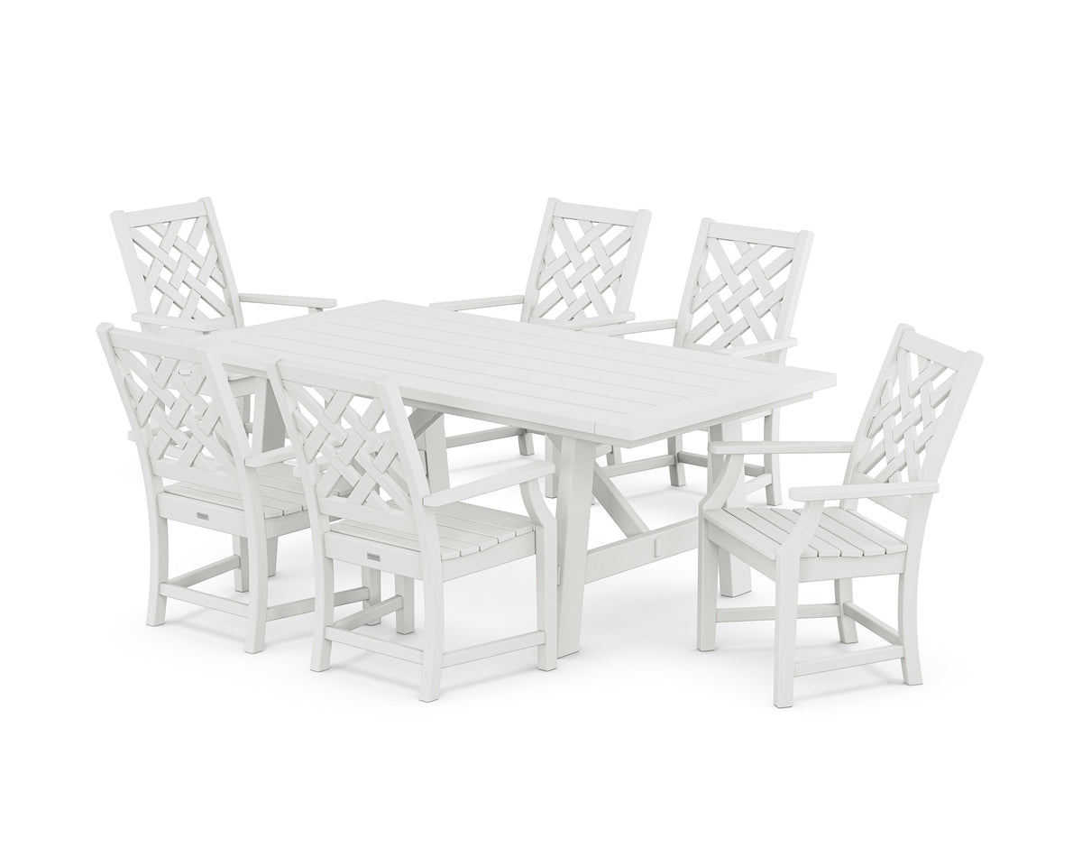 POLYWOOD Wovendale Arm Chair 7-Piece Rustic Farmhouse Dining Set in White