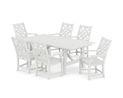 POLYWOOD Wovendale Arm Chair 7-Piece Rustic Farmhouse Dining Set in White