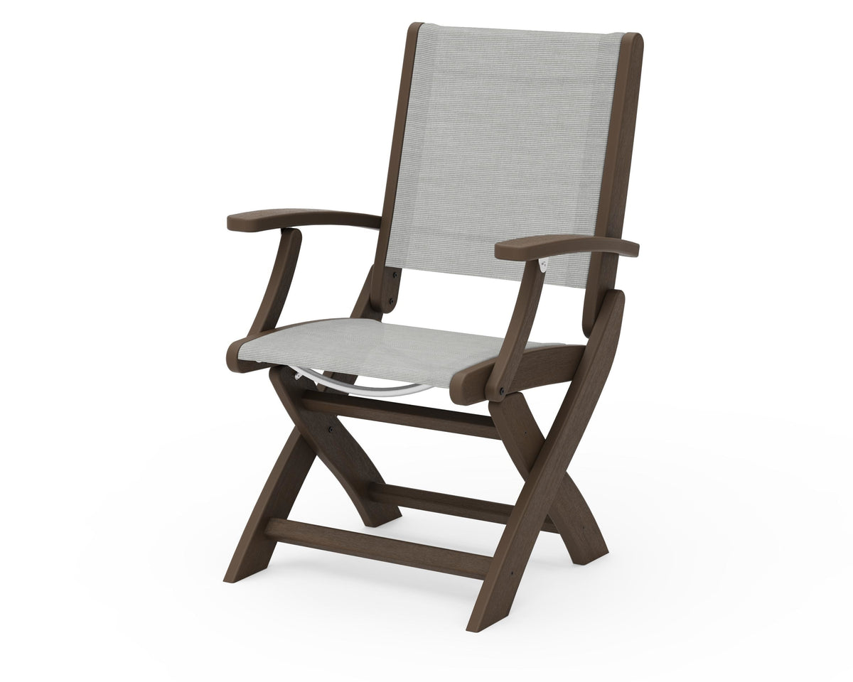POLYWOOD Coastal Folding Chair in Kona with Kona arms and Metallic sling