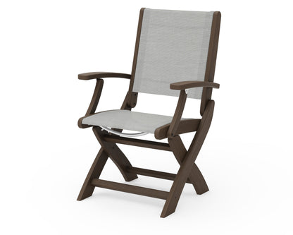 POLYWOOD Coastal Folding Chair in Kona with Kona arms and Metallic sling