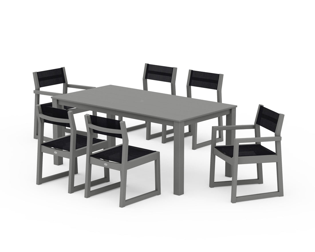 POLYWOOD EDGE Sling 7-Piece Parsons Dining Set in Slate Grey / Black