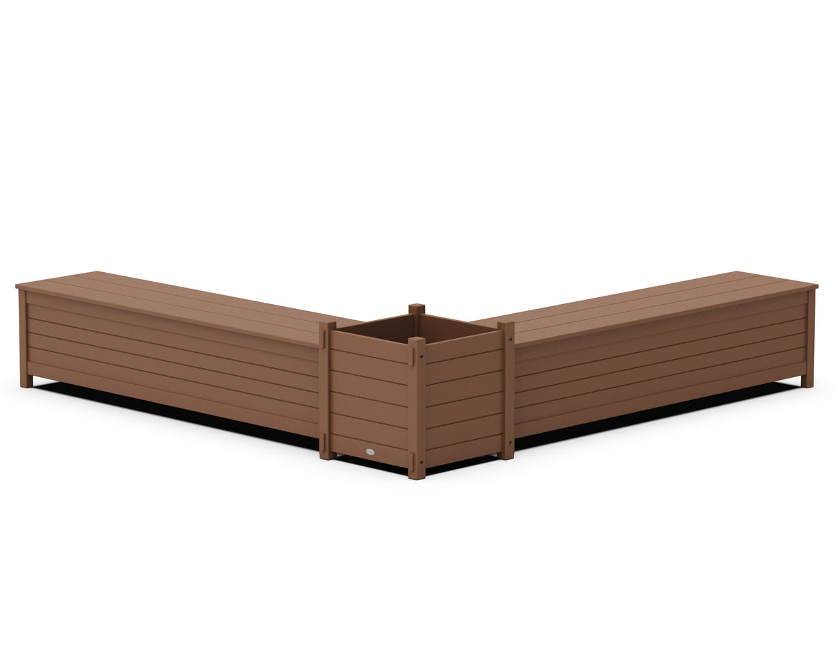 POLYWOOD 72" Nautical L-Shaped Planter Storage Bench Set - Large in Teak