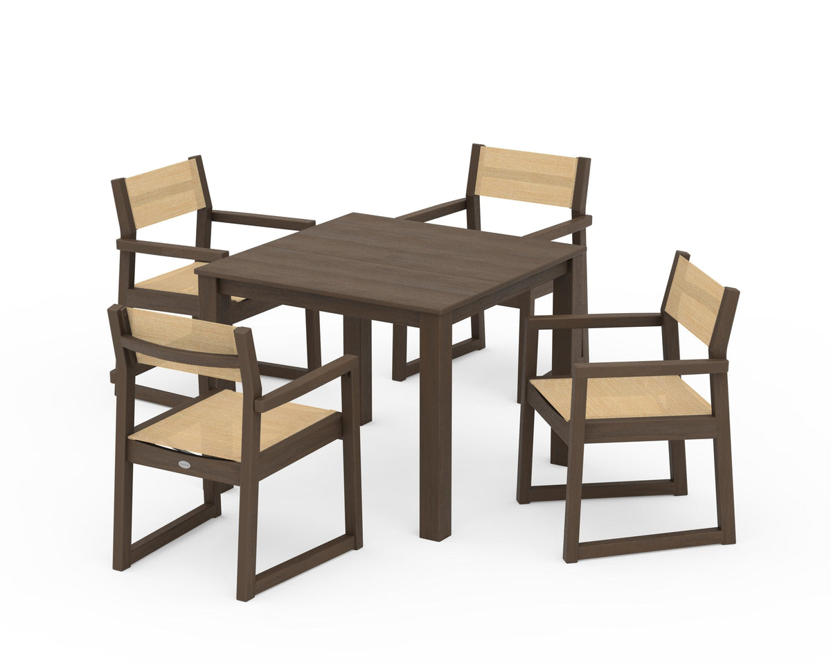 POLYWOOD EDGE Sling Arm Chair 5-Piece Parsons Dining Set in Kona / Dupioni Apricot