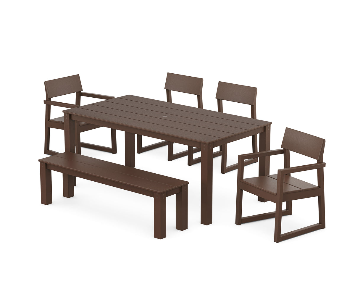 POLYWOOD EDGE 6-Piece Parsons Dining Set with Bench in Mahogany