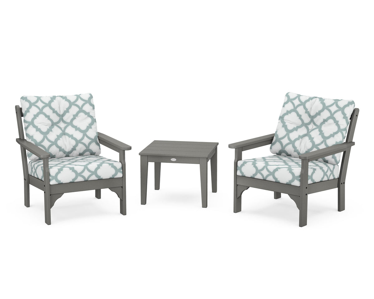 POLYWOOD Vineyard 3-Piece Deep Seating Set in Slate Grey / Trellis Glacier Spa