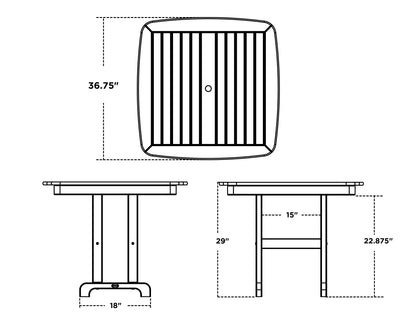 POLYWOOD Nautical 37" Dining Table dimension drawing with width, depth and height measurements