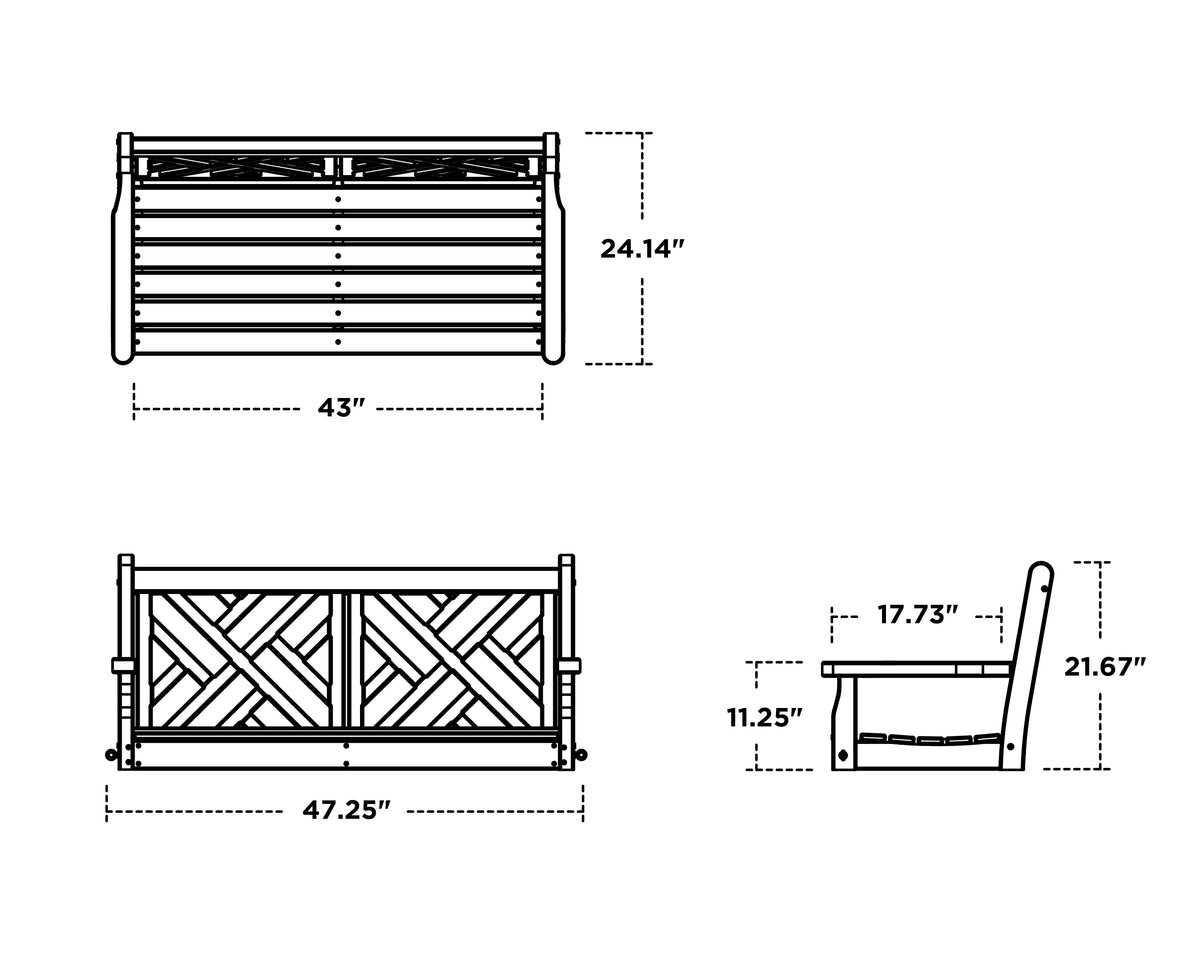 POLYWOOD Chippendale 48" Swing dimension drawing with width, depth and height measurements