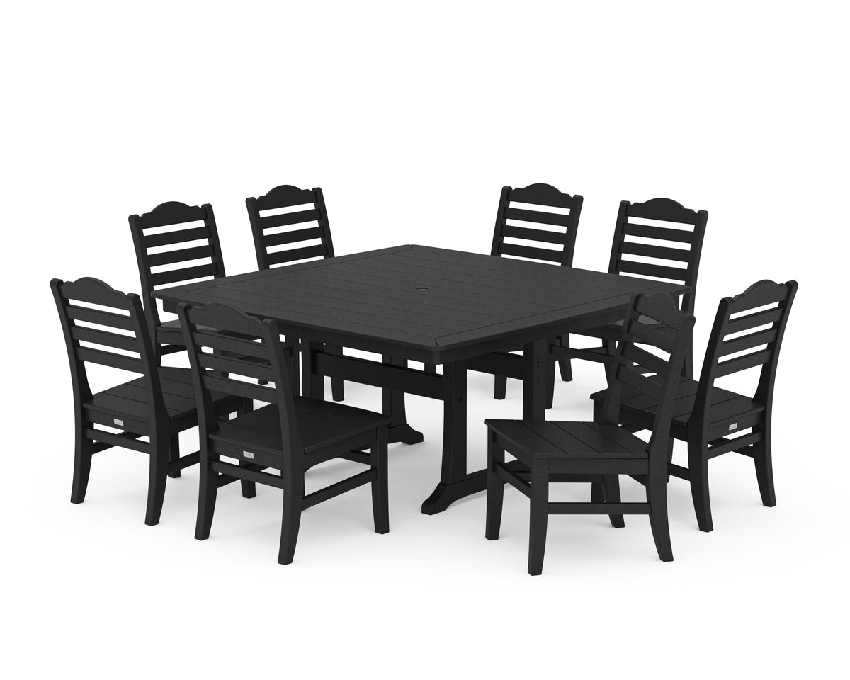 POLYWOOD Savannah Side Chair 9-Piece Square Dining Set with Trestle Legs in Black