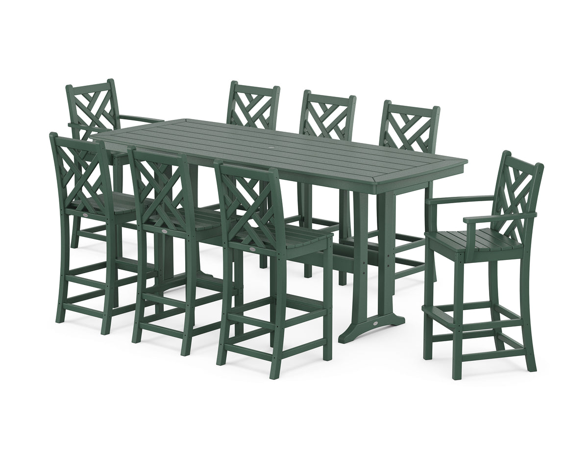 POLYWOOD Chippendale 9-Piece Bar Set with Trestle Legs in Green