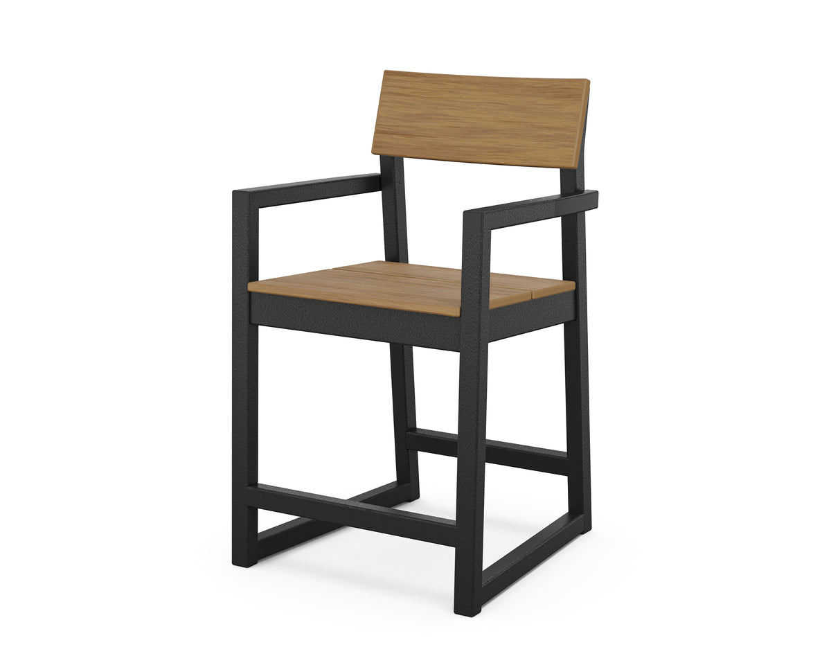 POLYWOOD EDGE Counter Arm Chair in Black / Natural