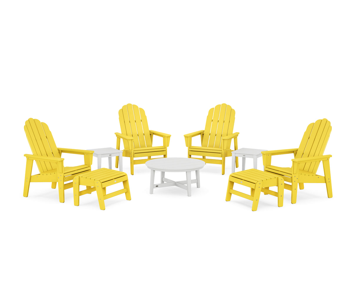POLYWOOD Vineyard Grand Upright Adirondack 9-Piece Conversation Set in Lemon / White