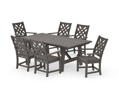 POLYWOOD Wovendale Arm Chair 7-Piece Rustic Farmhouse Dining Set in Driftwood