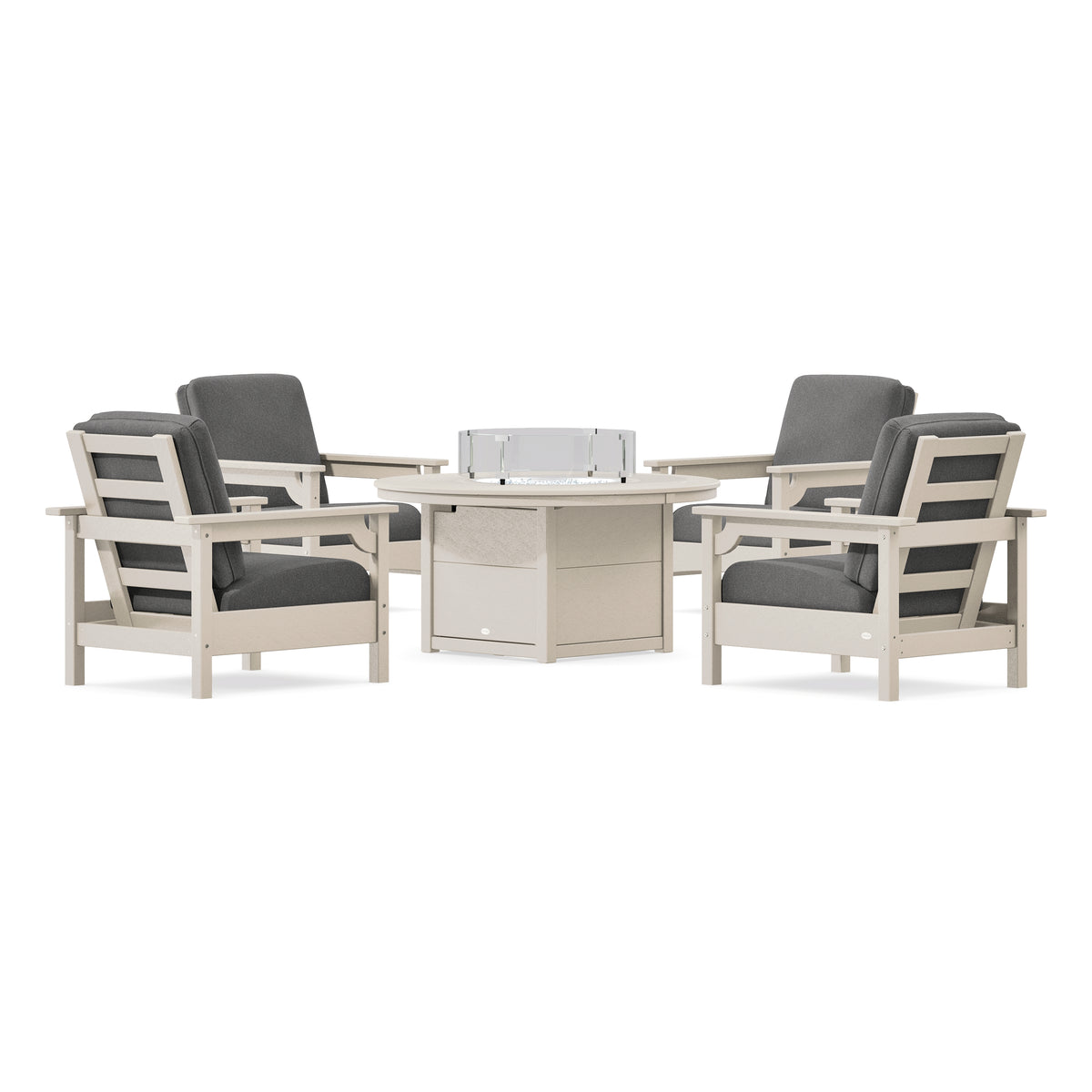 POLYWOOD Club 5-Piece Conversation Set with Fire Pit Table in Sand