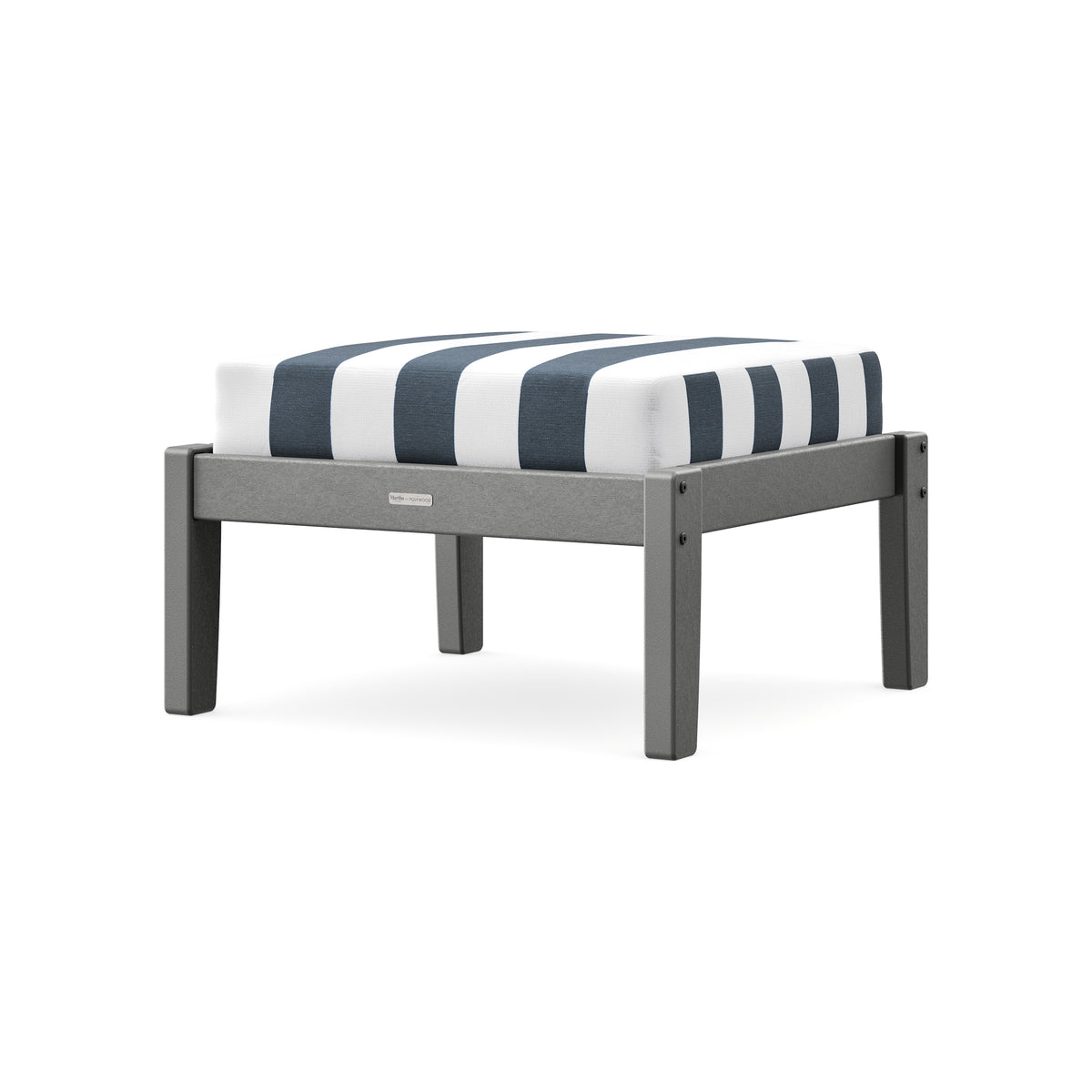POLYWOOD Chinoiserie Deep Seating Ottoman in Slate Grey / Cabana Stripe Marine Indigo