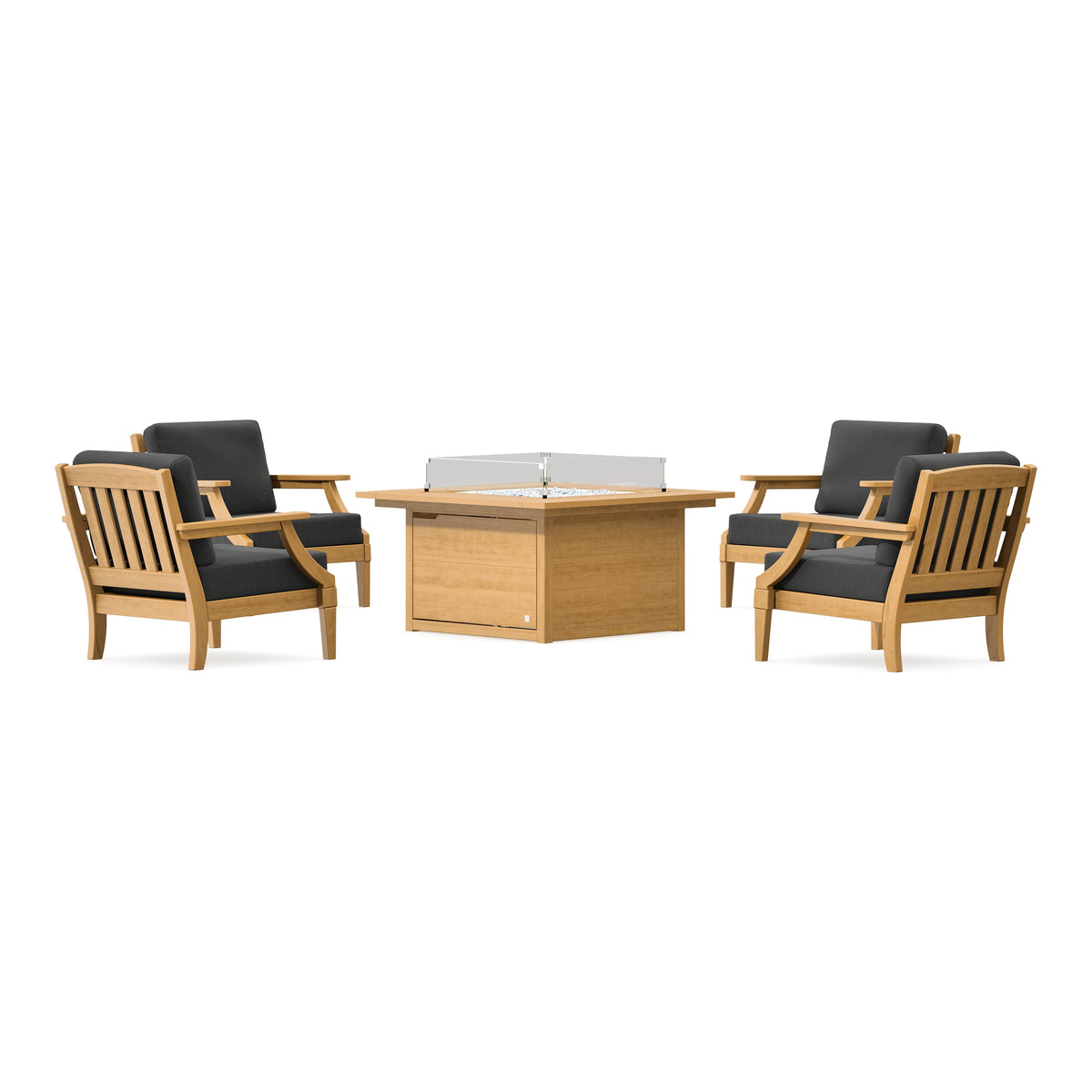 POLYWOOD PW Designer Series Estate 5-Piece Lounge Fire Table Set in Natural / Spectrum Carbon