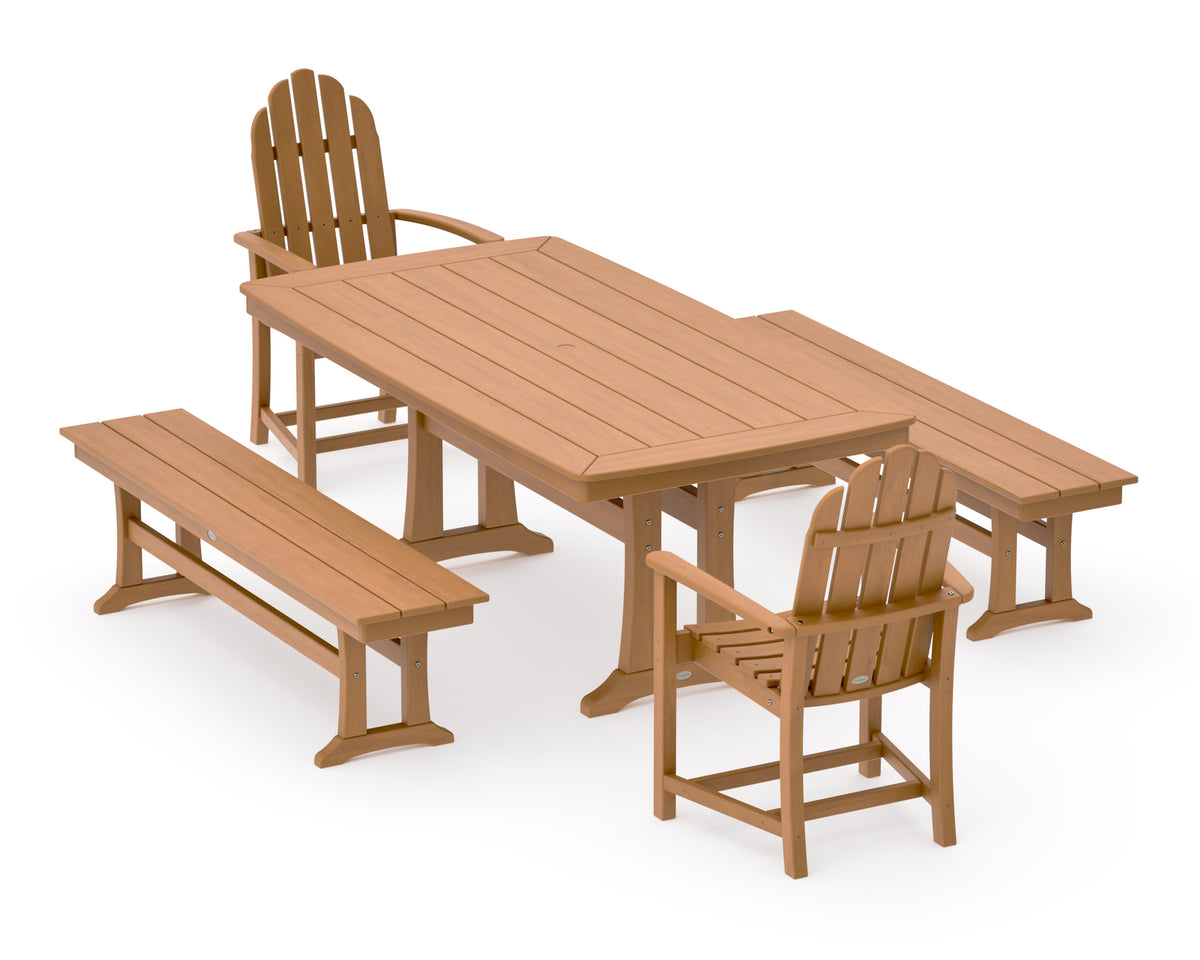 POLYWOOD Classic Adirondack 5-Piece Dining Set with Trestle Legs - 38" x 73" Table in Natural