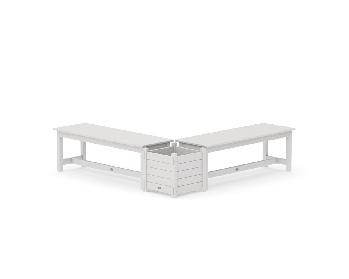 POLYWOOD 48" Nautical L-Shaped Planter Bench Set in Vintage White