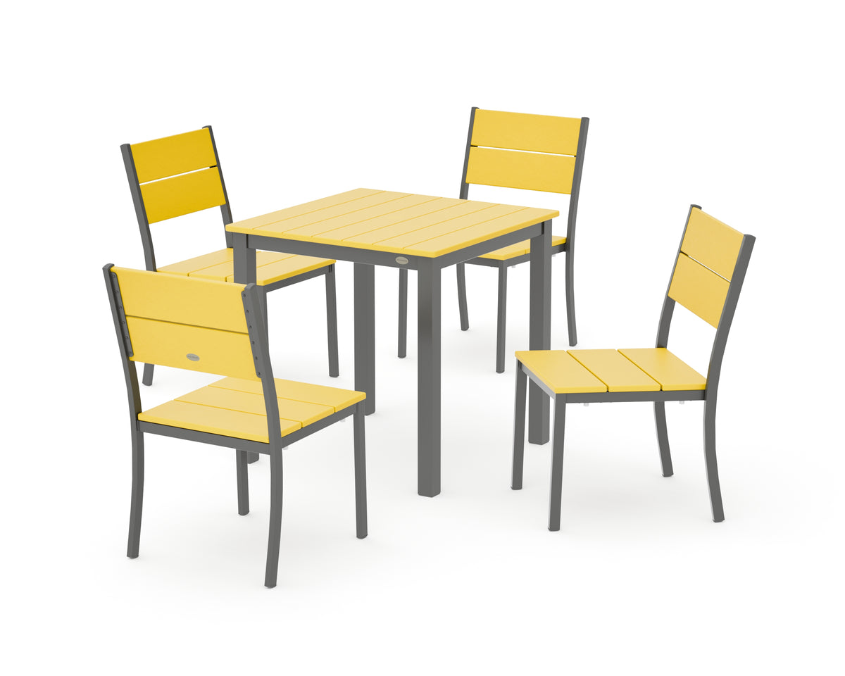 POLYWOOD Main Street 5-Piece Square Dining Set- Small in Charcoal / Lemon