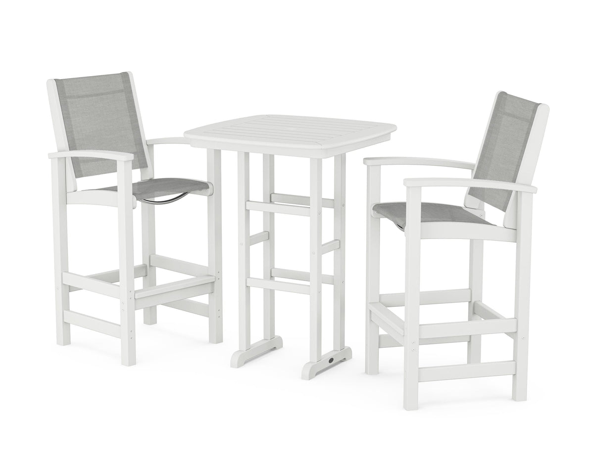 POLYWOOD Coastal 3-Piece Bar Set in White / Metallic