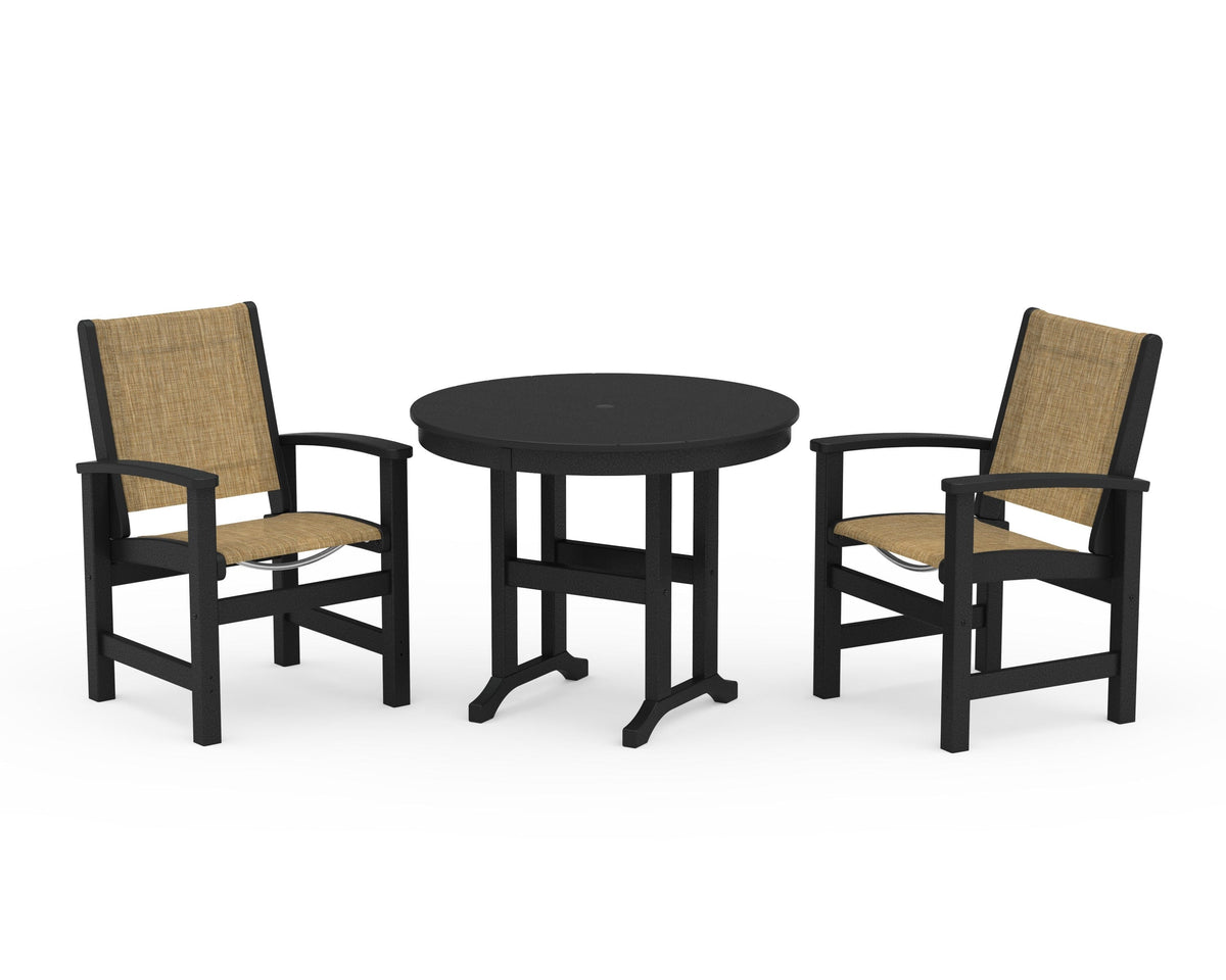 POLYWOOD Coastal 3-Piece Round Dining Set in Black / Burlap