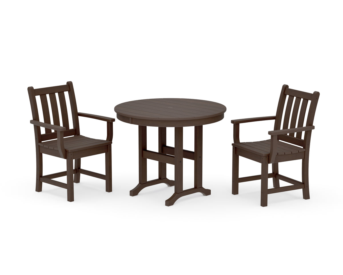 POLYWOOD Traditional Garden 3-Piece Round Dining Set in Kona
