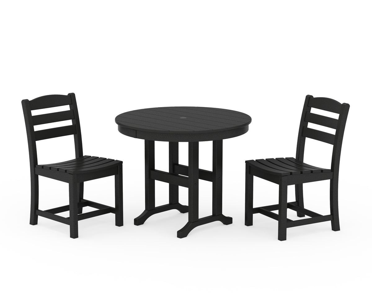 POLYWOOD La Casa Café Side Chair 3-Piece Round Dining Set in Black