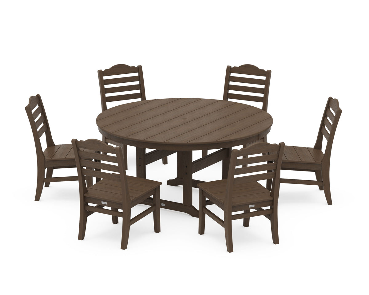 POLYWOOD Savannah 7-Piece Side Chair Round Farmhouse Dining Set in Kona