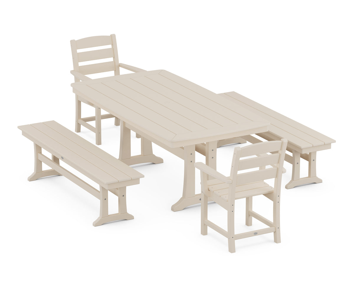 POLYWOOD Lakeside 5-Piece Dining Set with Trestle Legs - 38" x 73" Table in Sand