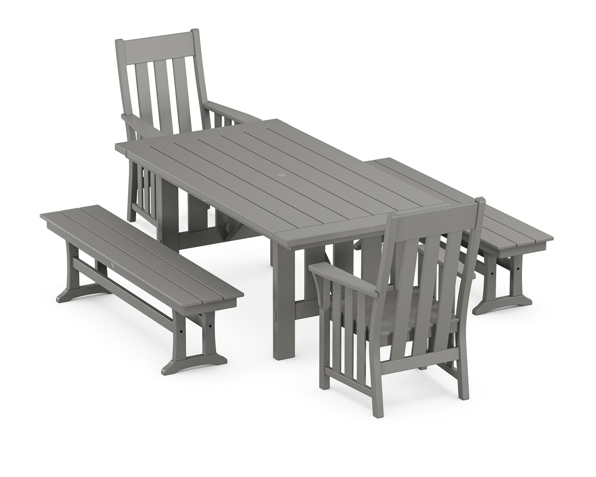 POLYWOOD Acadia 5-Piece Dining Set with Benches in Slate Grey
