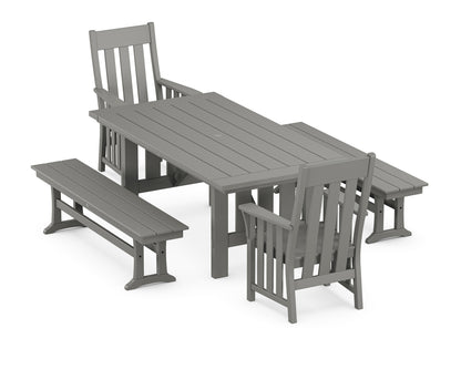 POLYWOOD Acadia 5-Piece Dining Set with Benches in Slate Grey