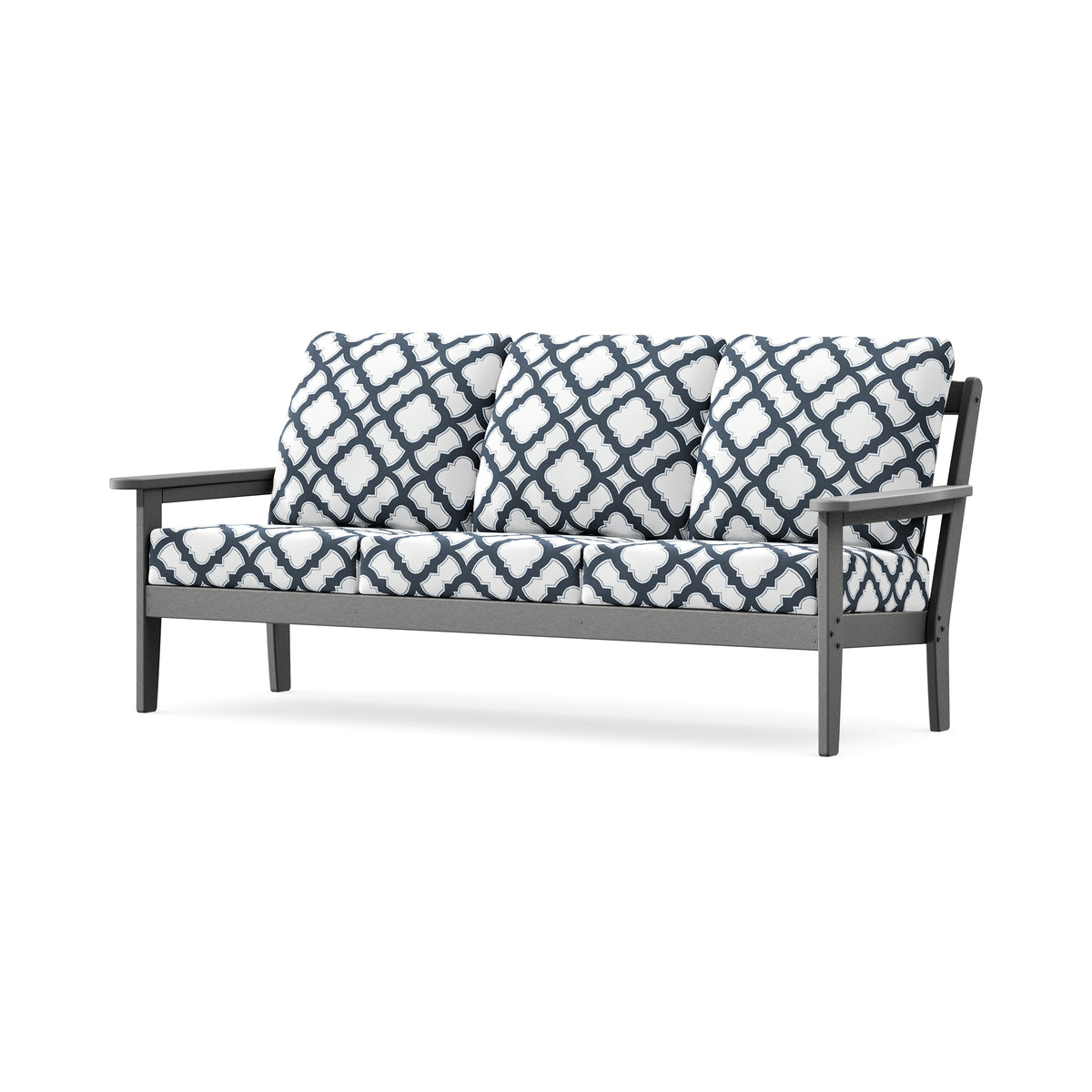 POLYWOOD Cottage Deep Seating Sofa in Slate Grey / Trellis Marine Indigo