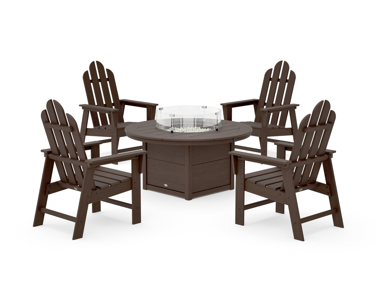 POLYWOOD Long Island 4-Piece Upright Adirondack Conversation Set with Fire Pit Table in Kona