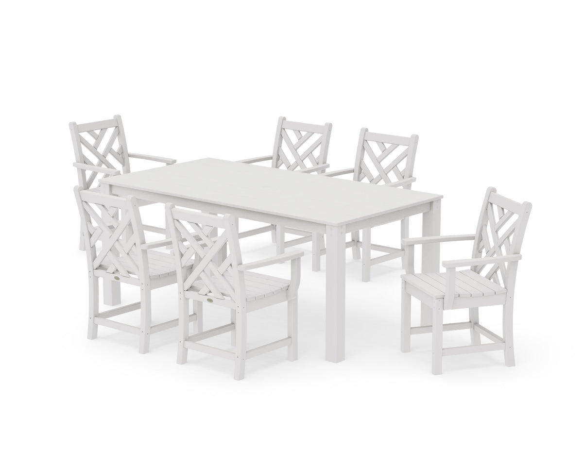 POLYWOOD Chippendale Arm Chair 7-Piece Parsons Dining Set in Vintage White