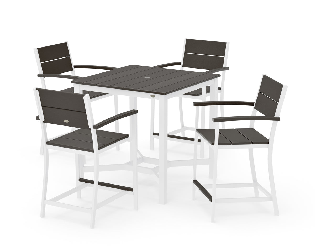 POLYWOOD Main Street 5-Piece Counter Set in White / Vintage Coffee