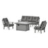 POLYWOOD Prairie Deep Seating Fire Pit Table Set in Slate Grey