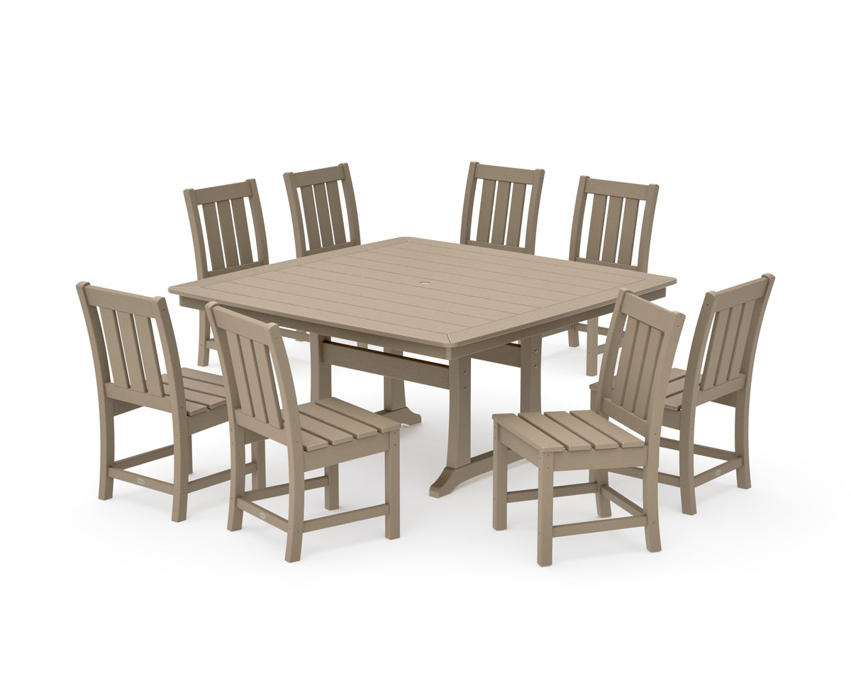 POLYWOOD Oxford Side Chair 9-Piece Square Dining Set with Trestle Legs in Vintage Sahara