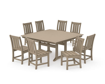 POLYWOOD Oxford Side Chair 9-Piece Square Dining Set with Trestle Legs in Vintage Sahara