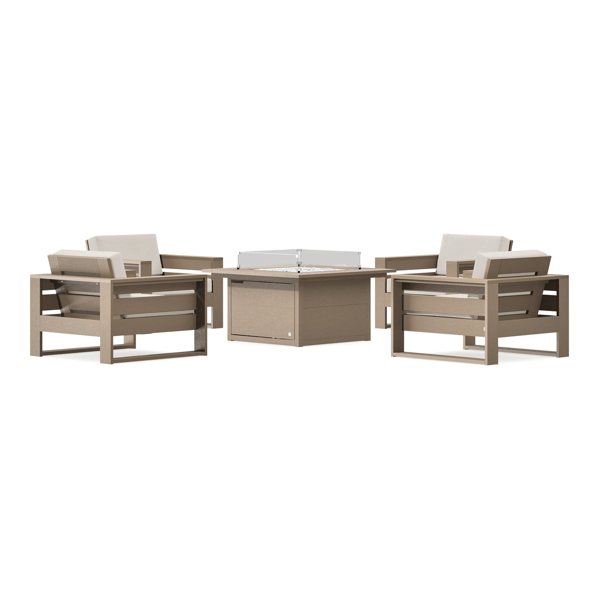 POLYWOOD PW Designer Series Latitude 5-Piece Lounge Fire Table Set in Vintage Sahara / Dune Burlap