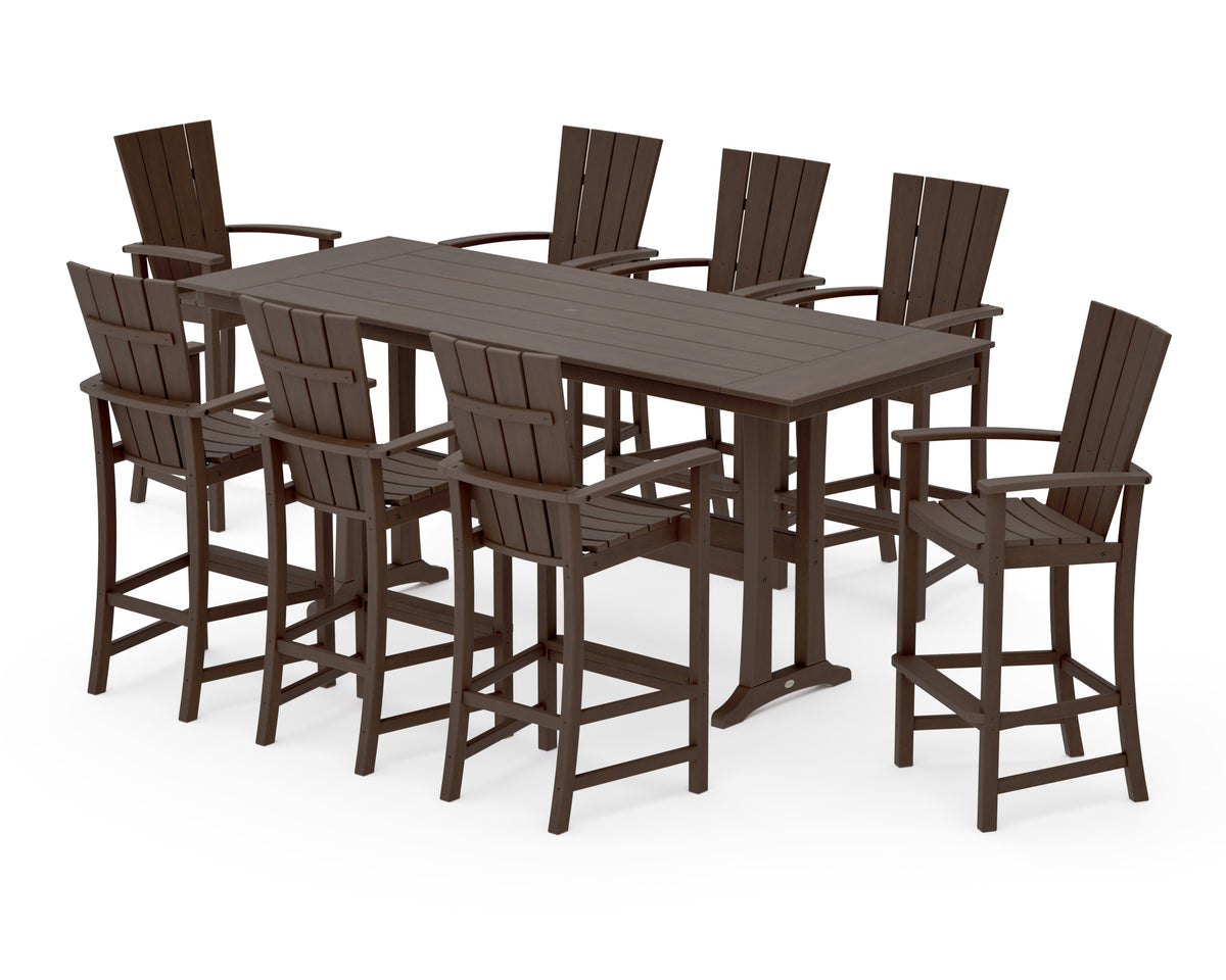 POLYWOOD Quattro Adirondack 9-Piece Farmhouse Bar Set with Trestle Legs in Kona