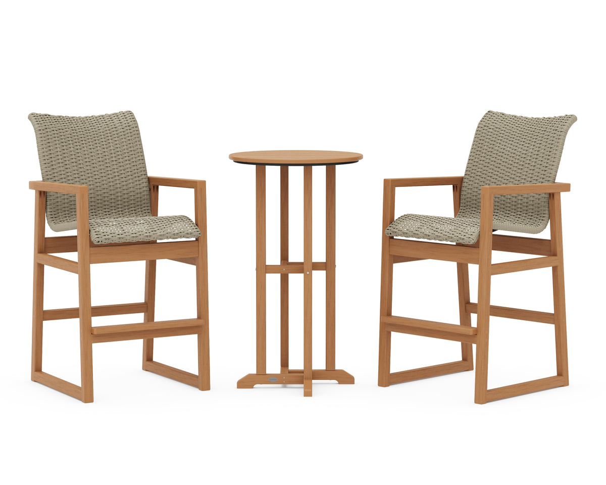 POLYWOOD EDGE Woven 3-Piece Farmhouse Bar Set in Natural / Dune Grass