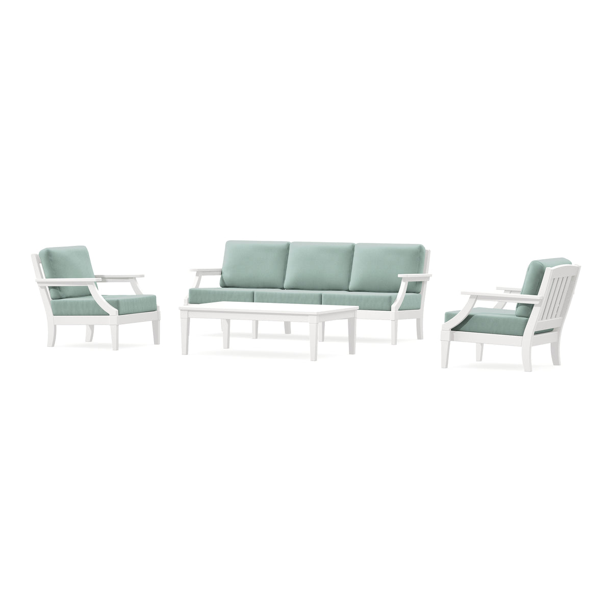 POLYWOOD PW Designer Series Estate 4-Piece Lounge Sofa Set in Vintage White / Spa