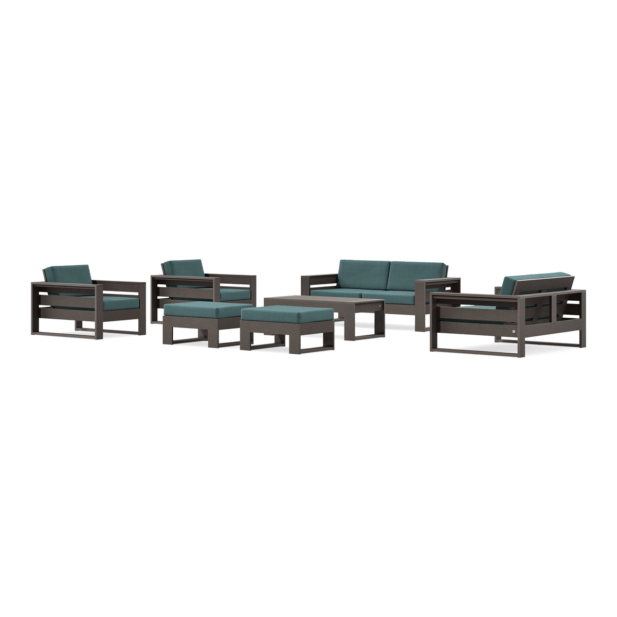 POLYWOOD PW Designer Series Latitude 7-Piece Lounge Loveseat Set in Vintage Coffee / Ocean Teal