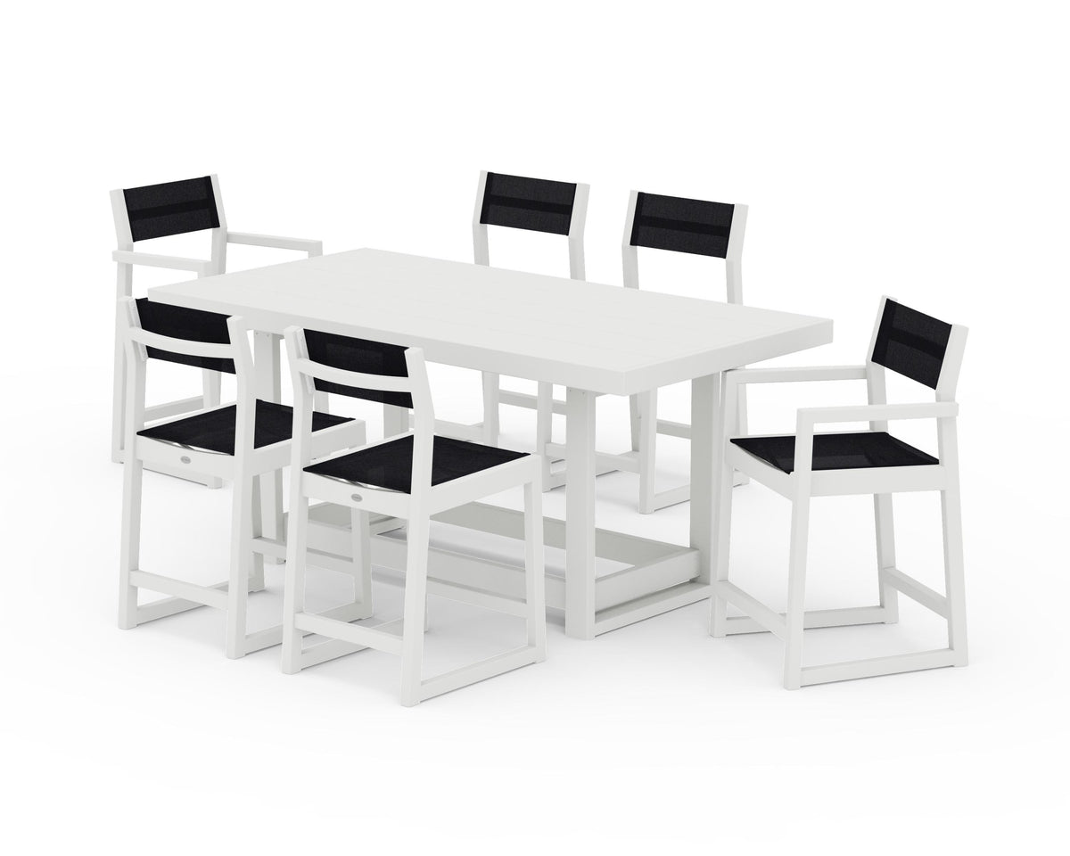 POLYWOOD EDGE Sling 7-Piece Counter Table Set in Vintage White / Black