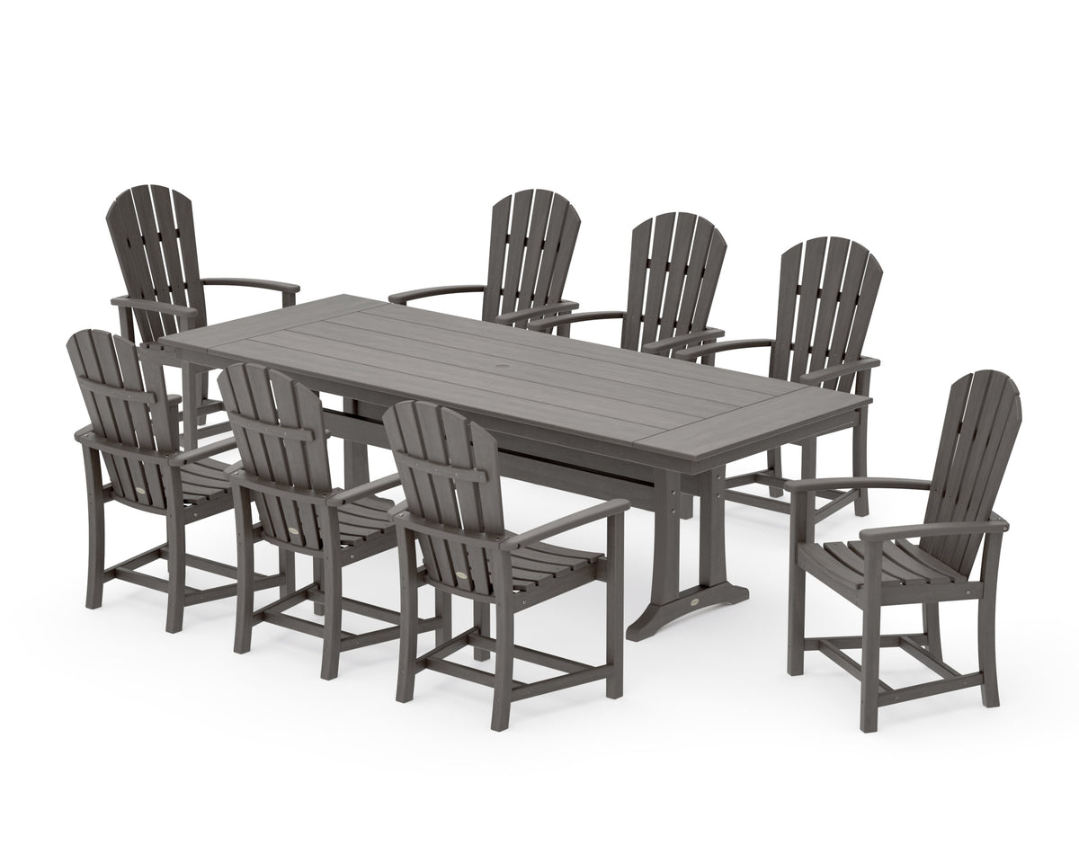 POLYWOOD Palm Coast 9-Piece Farmhouse Dining Set with Trestle Legs in Driftwood