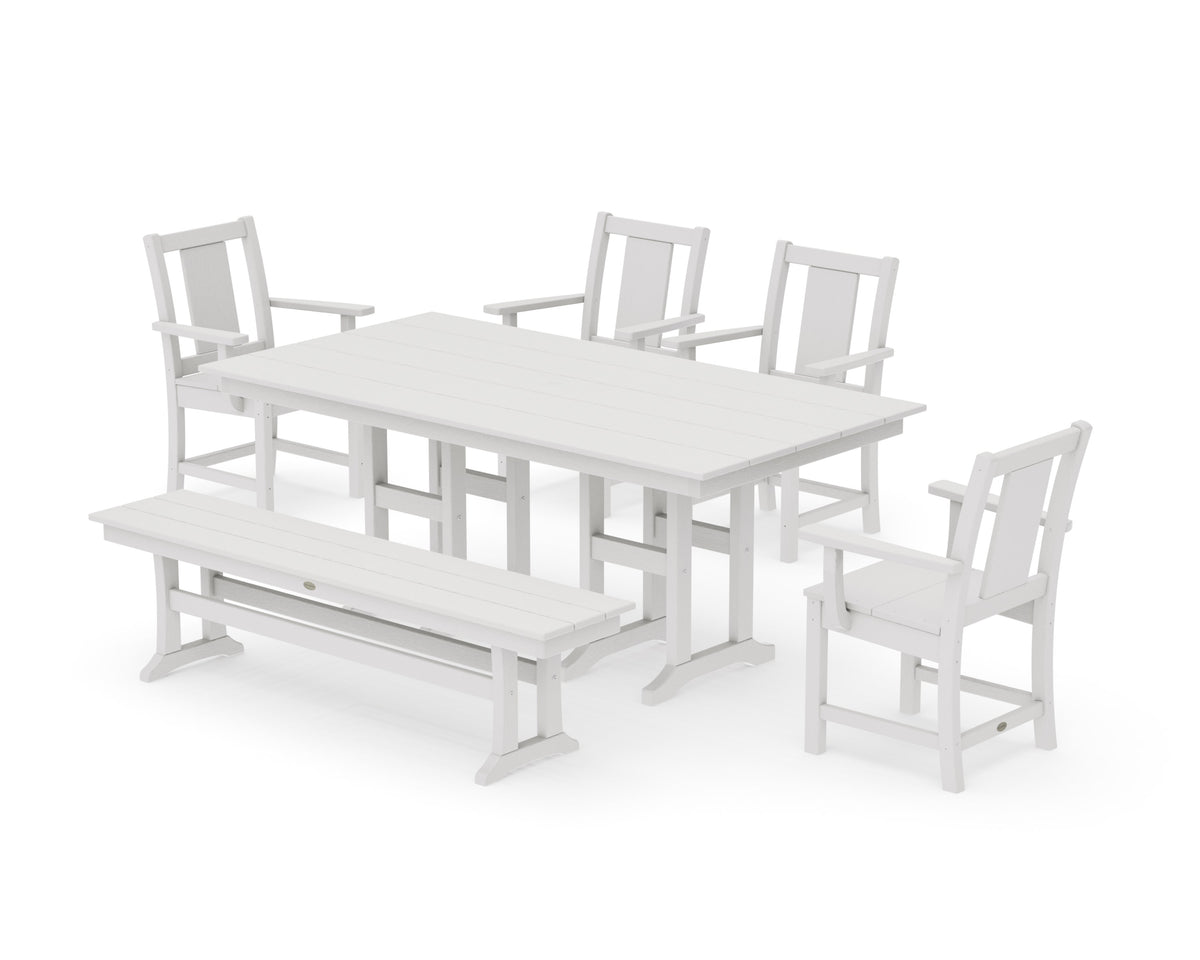 POLYWOOD Prairie 6-Piece Farmhouse Dining Set with Bench in Vintage White