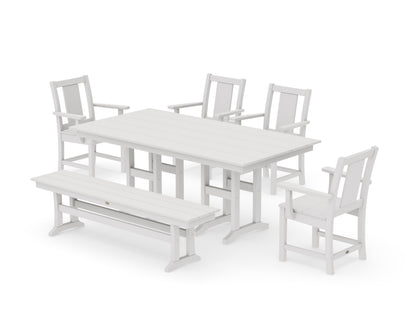 POLYWOOD Prairie 6-Piece Farmhouse Dining Set with Bench in Vintage White