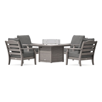 POLYWOOD Savannah 5-Piece Deep Seating Set with Fire Pit Table in Driftwood